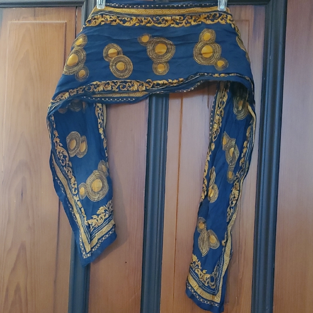 First Issue Navy and Gold Patterned Silk Scarf